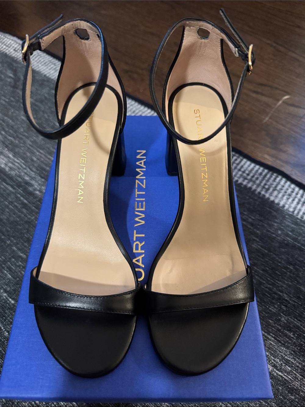 Stuart Weitzman Black Nudist Block Heel 75